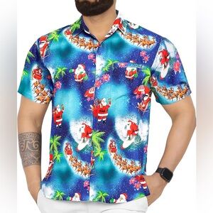 HAPPY BAY Men's Hawaiian Christmas Tree Shirt Short Sleeve Button Down Small